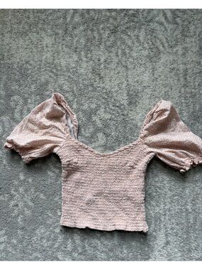 Abercrombie & Fitch Smocked Off Shoulder Puff Sleeve Top Boho Cottagecore XS